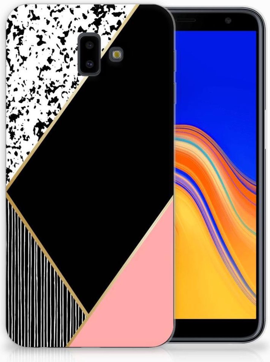 Samsung Galaxy J6 Plus (2018) TPU Hoesje Zwart Roze Vormen