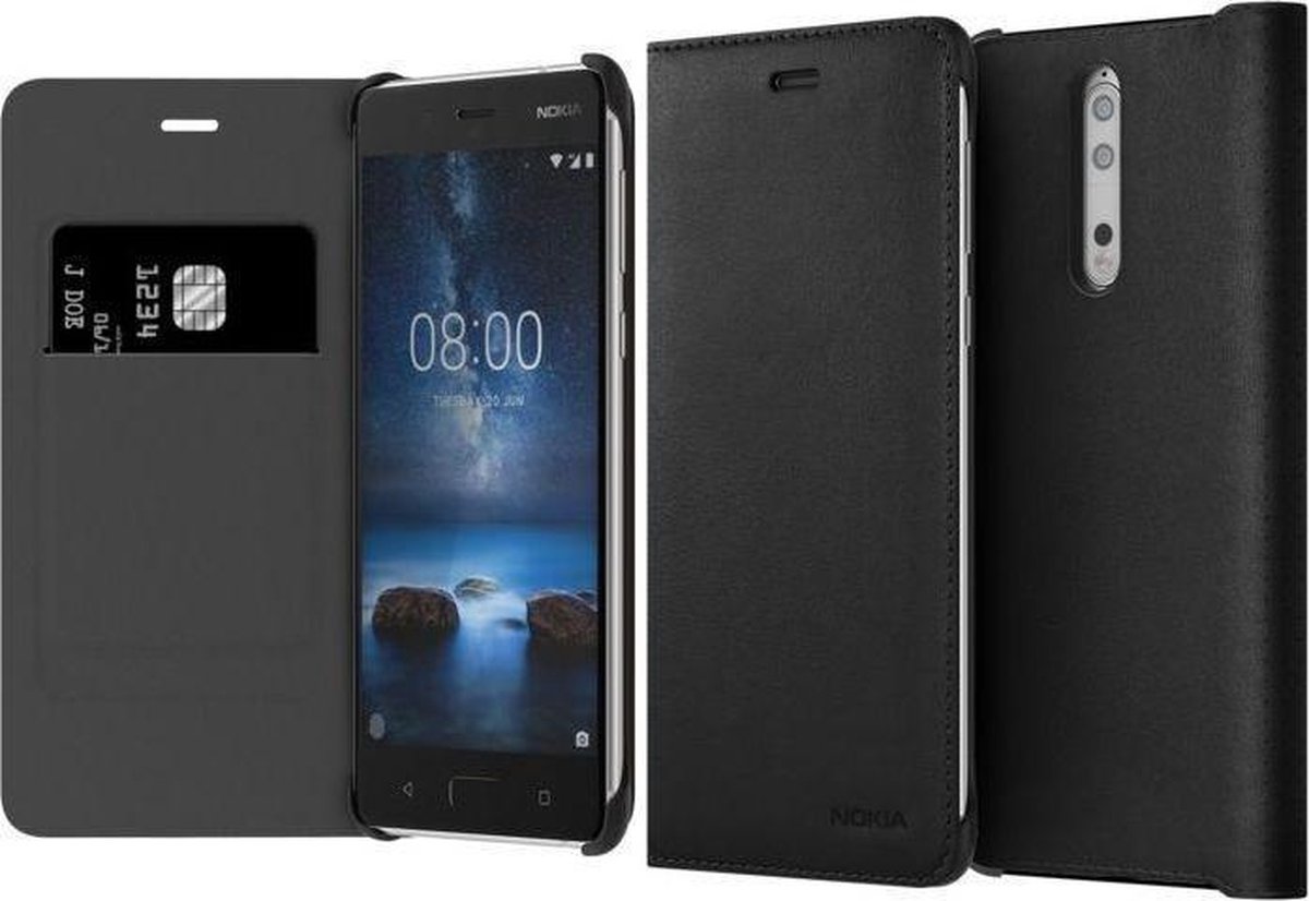Nokia Leather Flip Case - zwart - voor Nokia 8