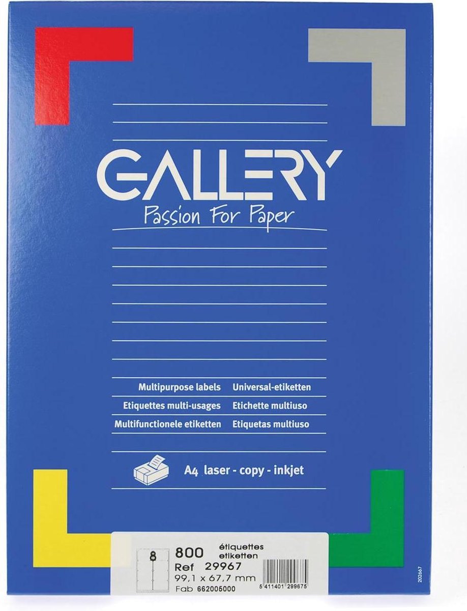 Gallery witte etiketten ft 99,1 x 67,7 mm (b x h), ronde hoeken, doos van 800 etiketten
