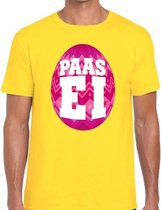 Paasei t-shirt geel met roze ei voor heren 2XL