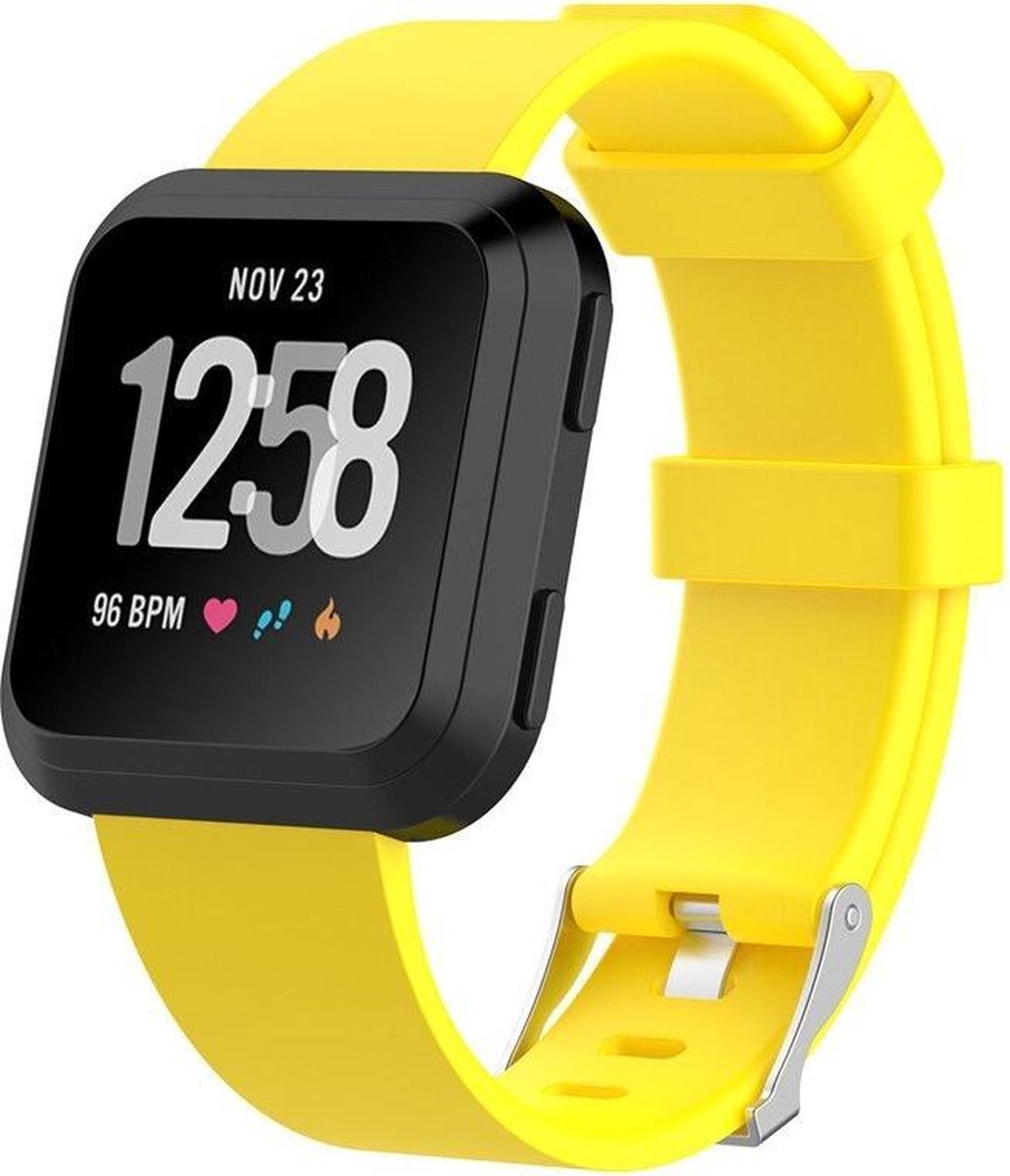 KELERINO. Siliconen bandje geschikt voor Fitbit Versa (Lite) met gespsluiting - Geel - Small