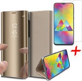 Samsung Galaxy M20 Hoesje + Screenprotector Case-Friendly - Spiegel Lederen Book Case - iCall - Goud