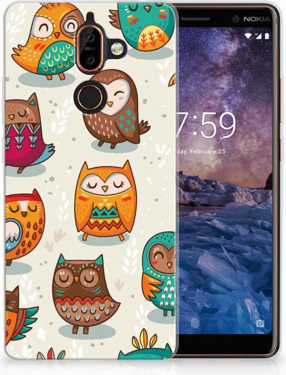 Nokia 7 Plus TPU Hoesje Vrolijke Uilen