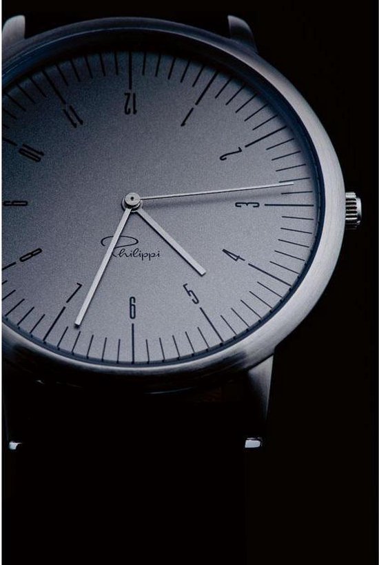 Philippi Design Horloge Heren - TEMPUS MG1- Grijs / Zwart - Ø 45mm - Leer -  RVS | bol.com