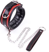 Banoch - Collar & leash Silver - Halsband en Riem - Zwart / Rood met zilver