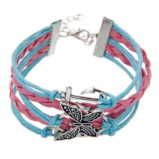Fako Bijoux® - Bracelet Multi - Anker Butterfly Love - Bleu Clair / Rose