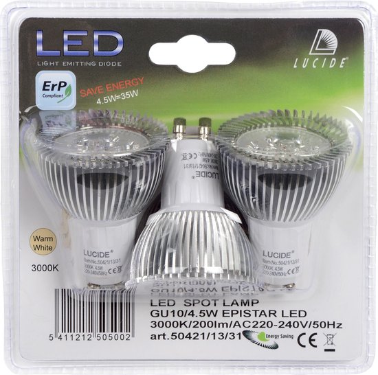 Lucide LED BULB - Led lamp - LED - GU10 - 3x4,5W 3000K - Wit - Set van 3 |  bol.com