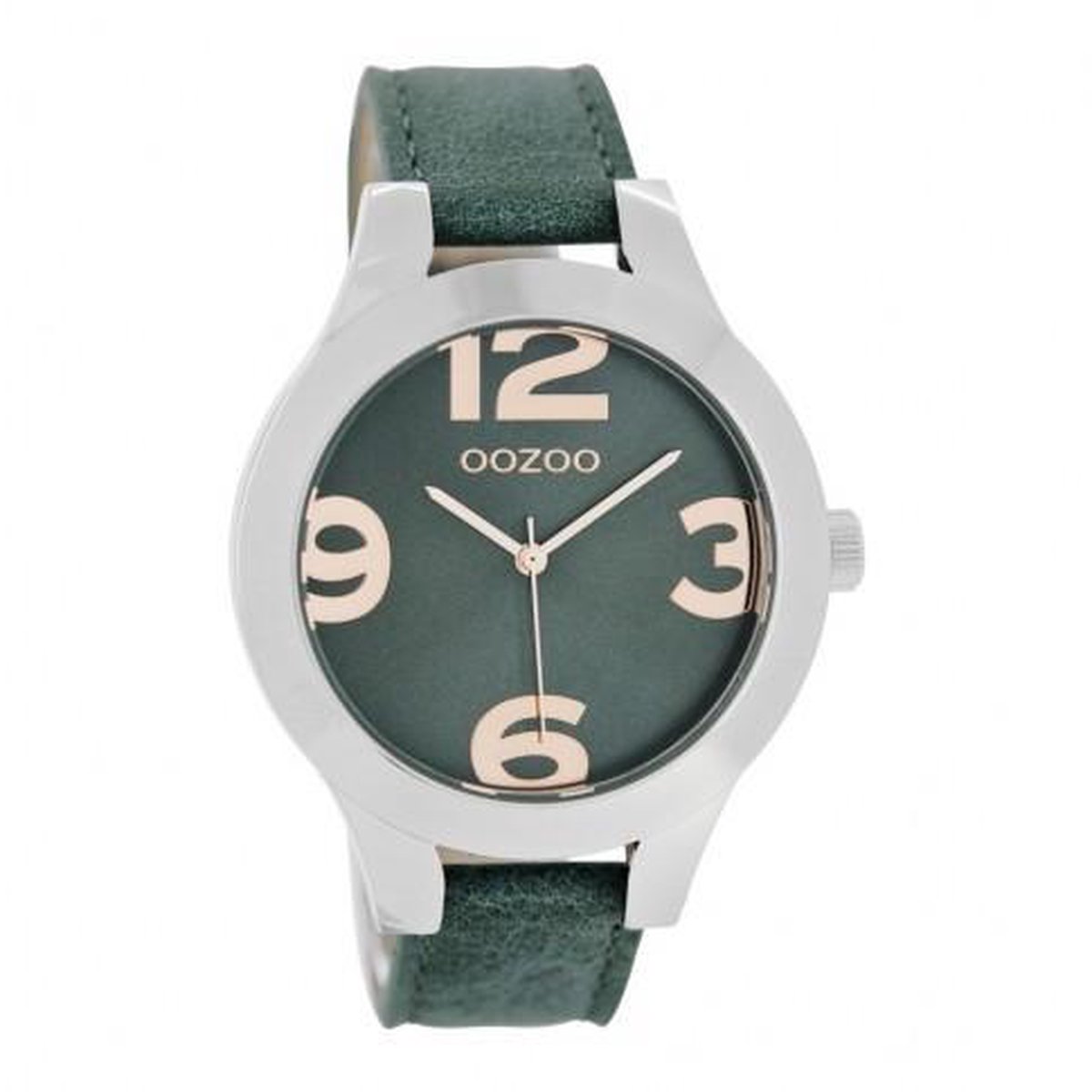 Zilverkleurige OOZOO horloge met aqua groene leren band - C7593