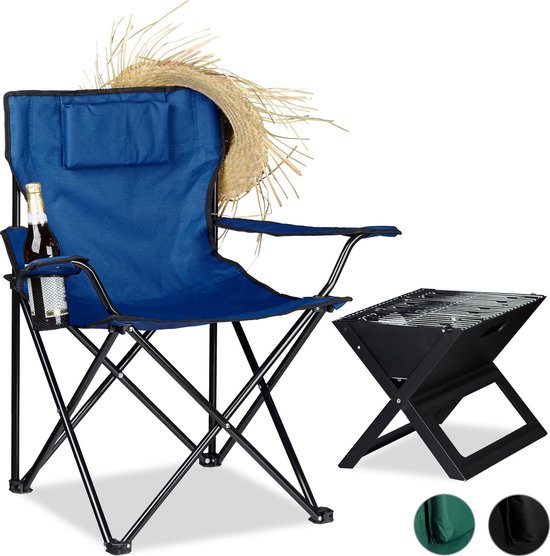 relaxdays - stoel met bekerhouder, armleuningen en kussentje - tuinstoel - Blauw | bol.com