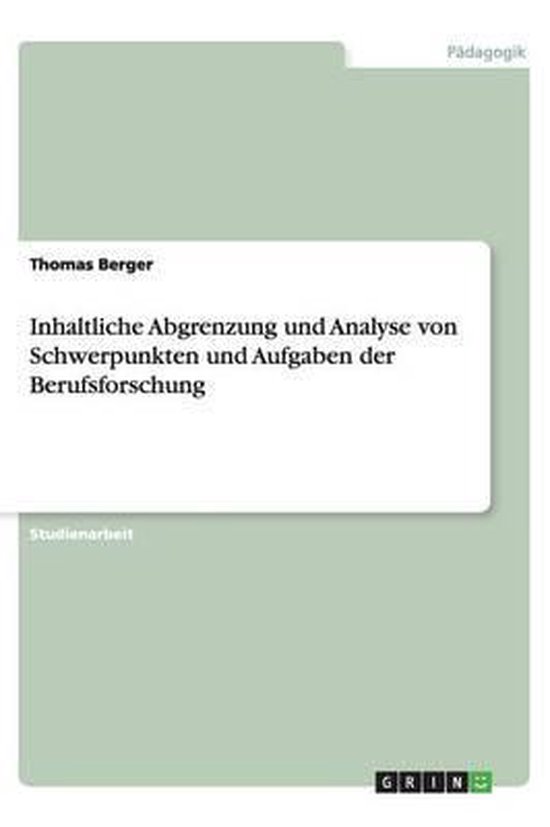 Inhaltliche Abgrenzung und Analyse von Schwerpunkten und Auf ... - cover