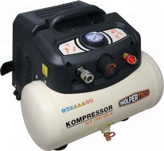 Wolpertech airpower WT 190/08/6 compressor 6 liter 8 Bar + blaasset 6 delig  | bol.com