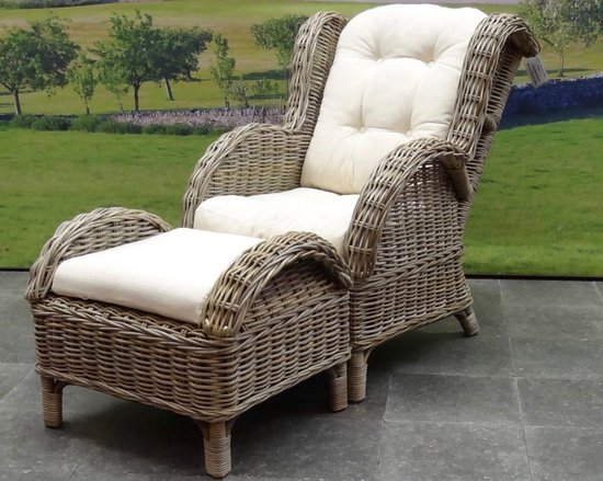 Natural lounge balkonset 2-delig naturel rotan wit