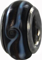 Quiges - Verzilverde Aanschuif Glas Bedel Zwart met Blauw voor Quiges Wikkelarmbanden