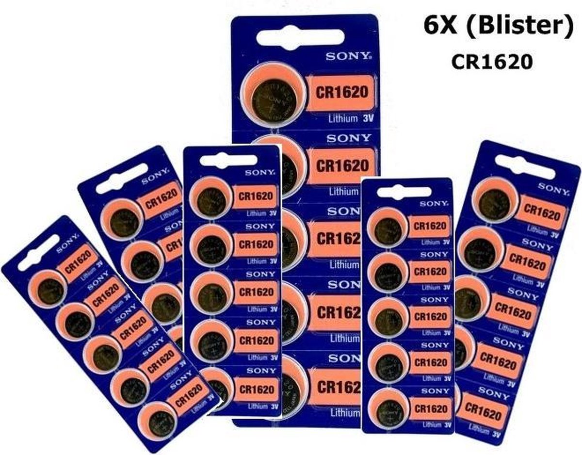 30 Stuks (6 Blisters a 5st) - Sony CR1620 / DL1620 3V Lithium knoopcel batterij