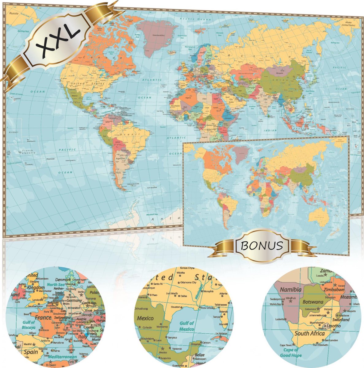 Minder koolstof kiezen XXL Luxe Wereldkaart Poster (100 x 70 cm) + Bonus Wereldkaart (60 x 42 cm)  -... | bol.com