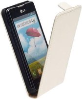 Lelycase Wit LG Optimus L5 2 Dual E455 Leer Flip case case Telefoonhoesje