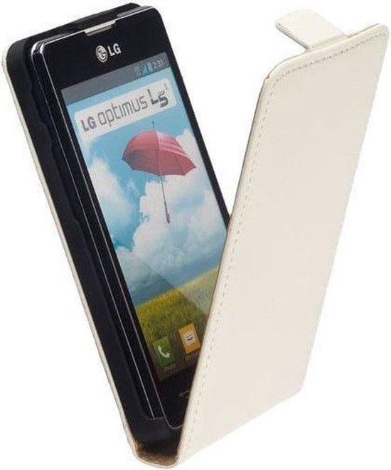 oud bed Schrikken Lelycase Wit LG Optimus L5 2 Dual E455 Leer Flip case case Telefoonhoesje |  bol.com