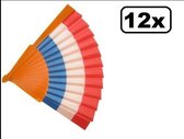 12x Festival waaier - handwaaier - spaanse waaier - rood/wit/blauw/oranje