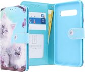 Samsung Galaxy S10+ Bookcase hoesje - CaseBoutique - Poezen Lichtblauw - Kunstleer