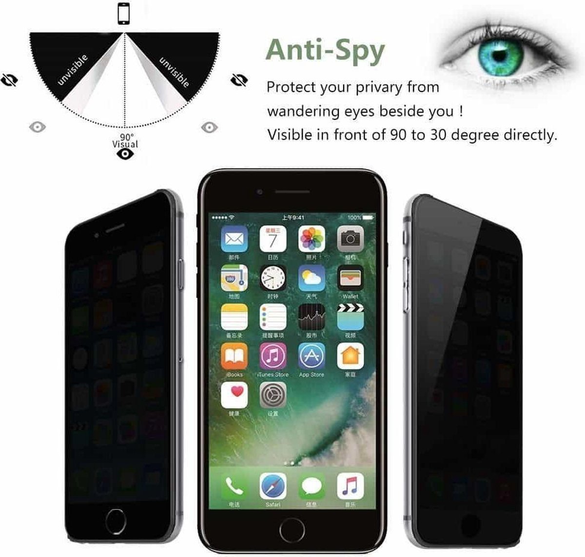 Apple iPhone 6 / 6S Privacy Glazen Screenprotector / Anti Spy Tempered Glass