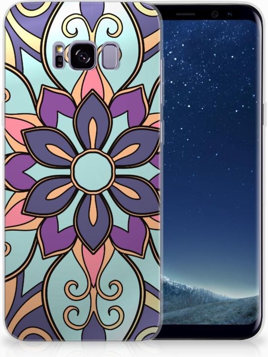 Coque Téléphone pour Samsung Galaxy S8 Plus PU Silicone Etui Bumper Gel Fleur Mauve