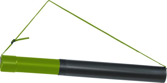 Zwarte tekenkoker met groene, uitschuifbare voorkant en een groene draagband.