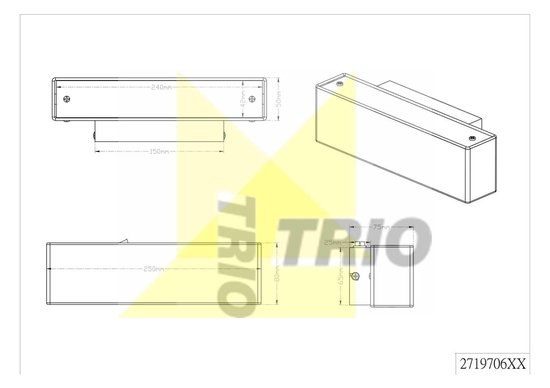 Technische tekening van wandlamp met afmetingen: 240mm, 45mm, 50mm, 150mm, 250mm, 80mm, 75mm, 25mm, 65mm.