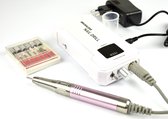 Draadloze freesmachine wit / roze handstuk / 35.000 toeren / Pedicure & Manicure apparaat / + set van 6 manicure freesbits