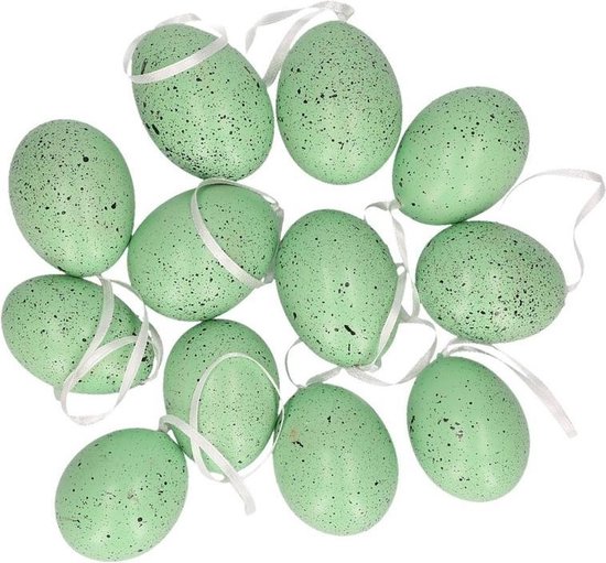 Groene hangdecoratie kippen eieren 12 stuks Paasdecoratie Paaseieren