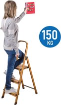 Huishoudtrap Keukentrap Met Beugel - 3 Treden - Huishoudladder Inklapbaar - Trapladder Opvouwbaar - Anti-Slip - Scandinavisch Design