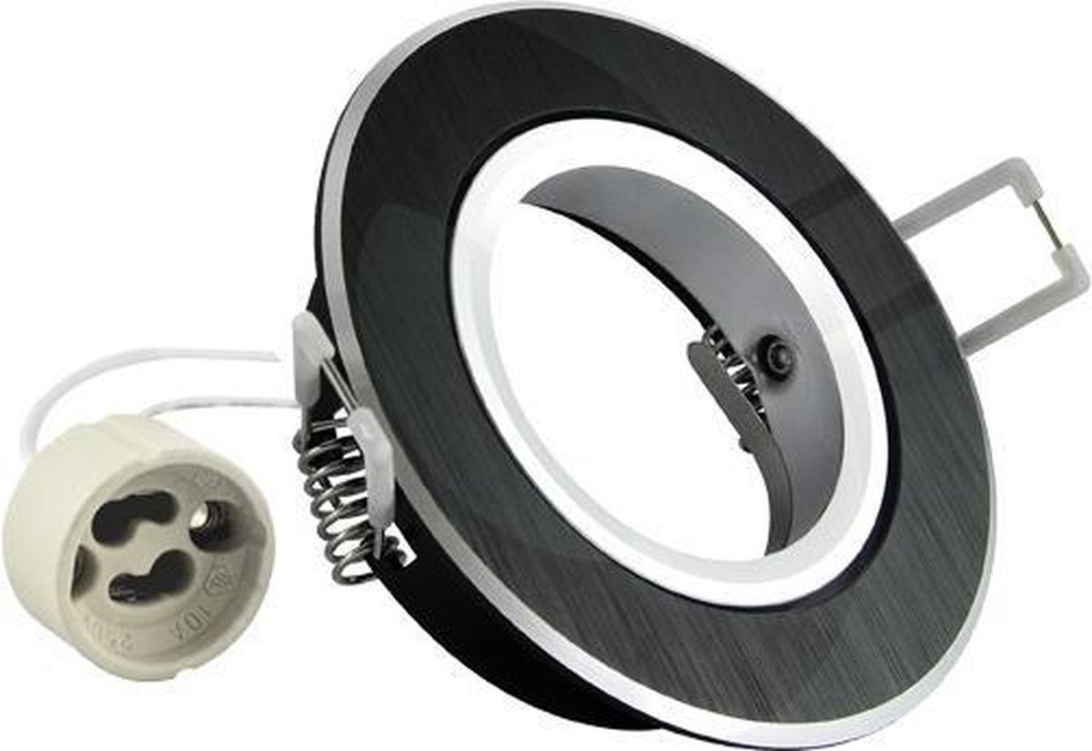 Inbouw spot GU10 - aluminium - rond armatuur - geborsteld - zwart/zilver 85mm