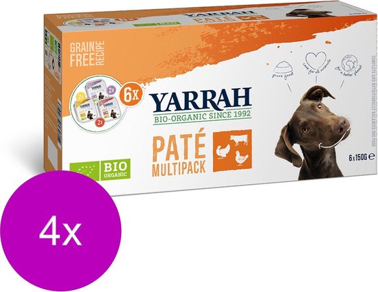 Yarrah Bio Hond Mult-Pack Alu Kuip - Kip, Kalkoen & Rund - Hondenvoer - 4 x (6 x 150 g)