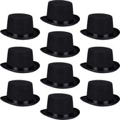 Relaxdays 10 x cilinderhoed one-size, hoge hoed tovenaars en Getleman, carnaval zwart