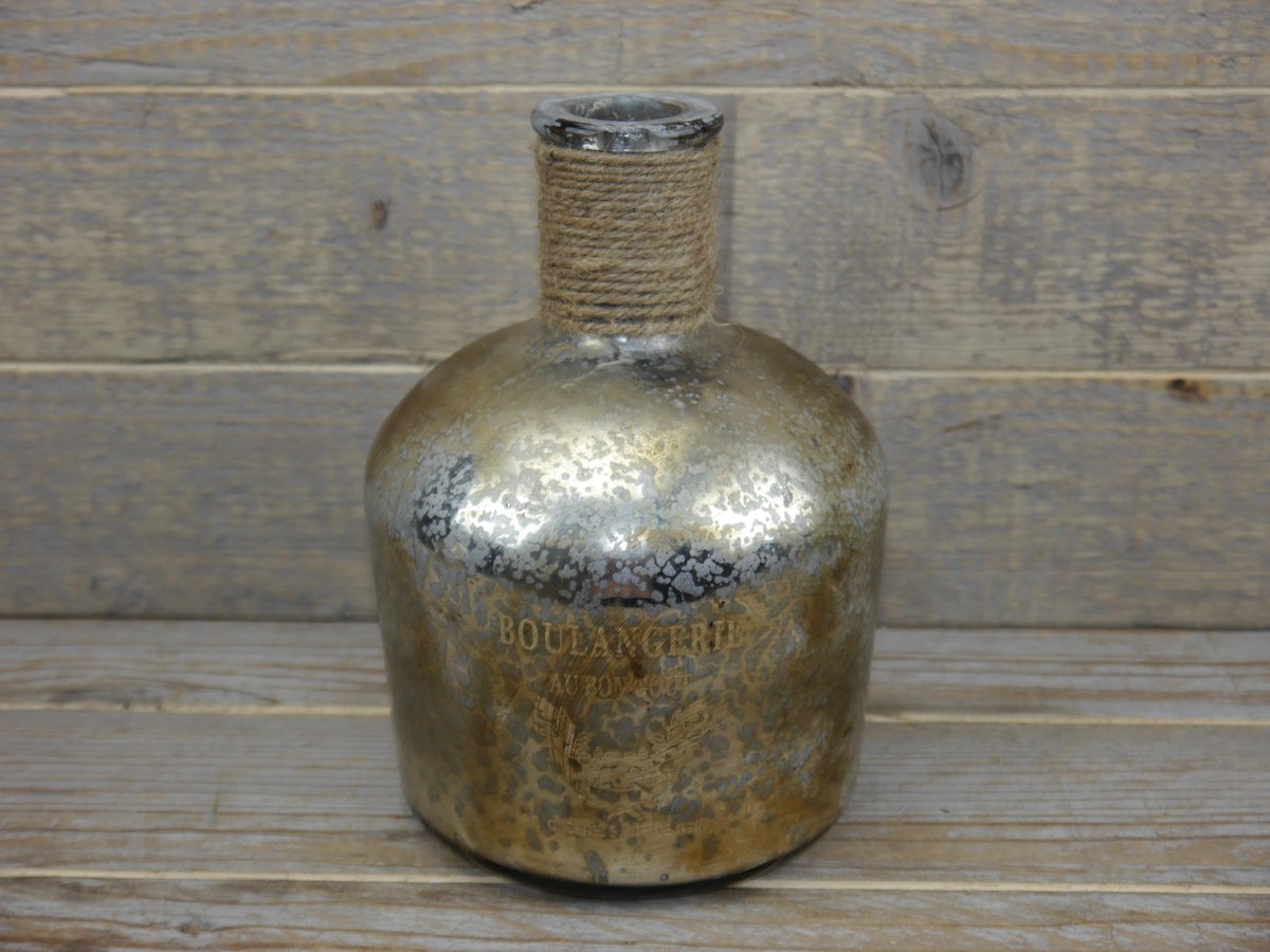SENSE Decoratieve fles vaas met opdruk - Vintage stijl vaas - Vaas zilver antiek