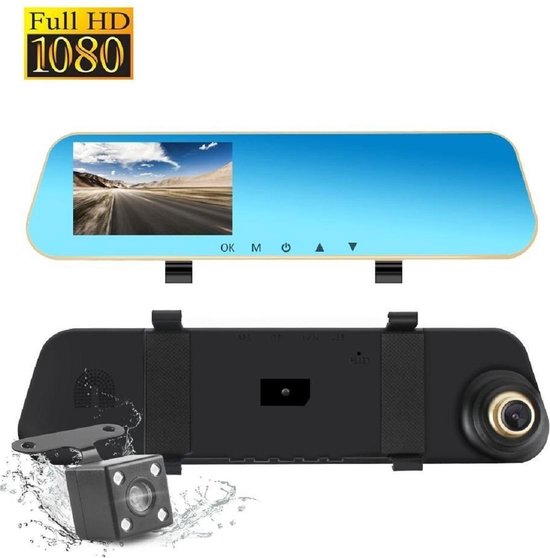 Full HD auto dashcam spiegel, autoblackbox DVR, voor en achter camera. |  bol.com