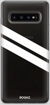 BOQAZ. Samsung Galaxy S10 hoesje - Plus hoesje - hoesje schuine strepen wit
