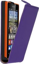 Lederen Paars Microsoft Lumia 435 Premium Flip Case Cover Hoesje