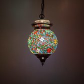 Oosterse hanglamp bol 15cm glasmozaïek transparant bloem multicolor