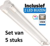 LED Buis  armatuur met Trog 120cm - Dubbel | Inclusief  LED Buizen  - 4000K- Koel Wit (Set van 5 stuks)