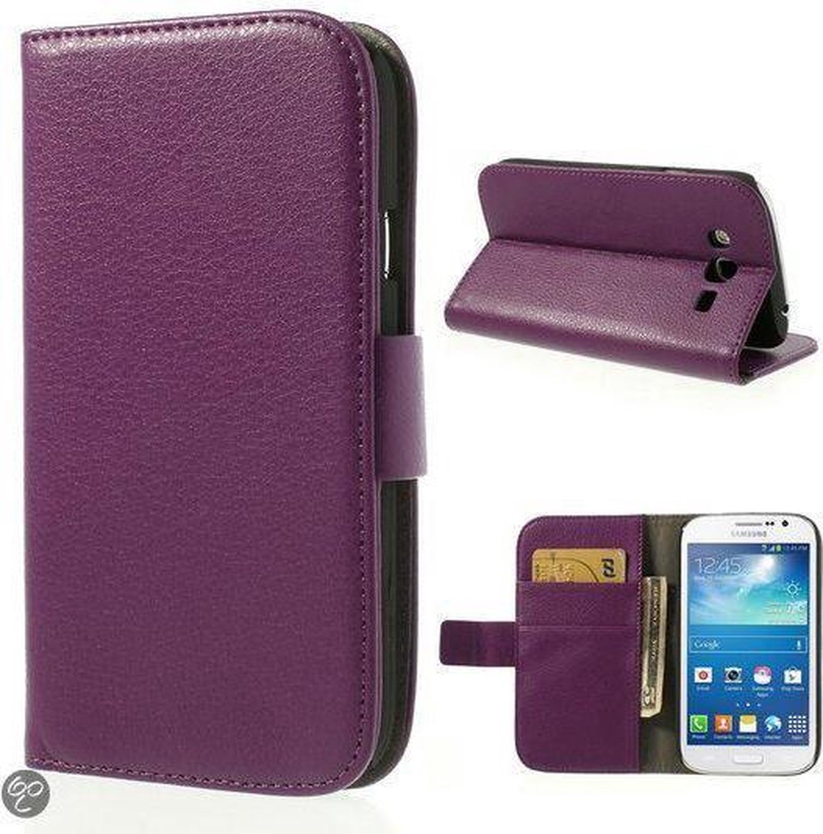 Litchi Wallet hoesje Geschikt voor: Samsung Galaxy Grand Neo paars