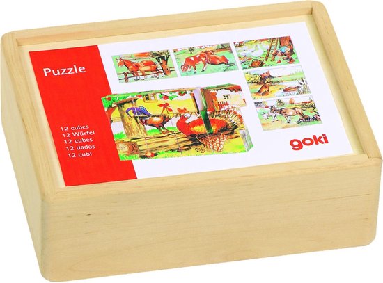 Blokkenpuzzel: BOERDERIJ 14x10,5x3,5cm, 12 blokken van hout, | bol.com