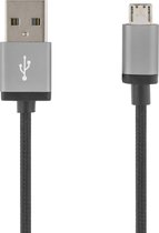 DELTACO MICRO-110F Micro-USB naar USB Kabel Gevlochten Nylon - 1 meter - Zwart