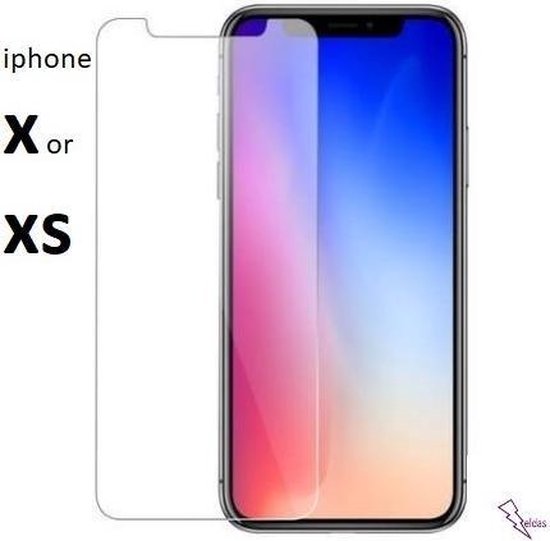 Transparante screenprotector voor iPhone X of XS, met productdetails.