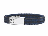 SILK Jewellery - Zilveren Armband - Alpha - 841BBU.23 - blauw/zwart leer - Maat 23