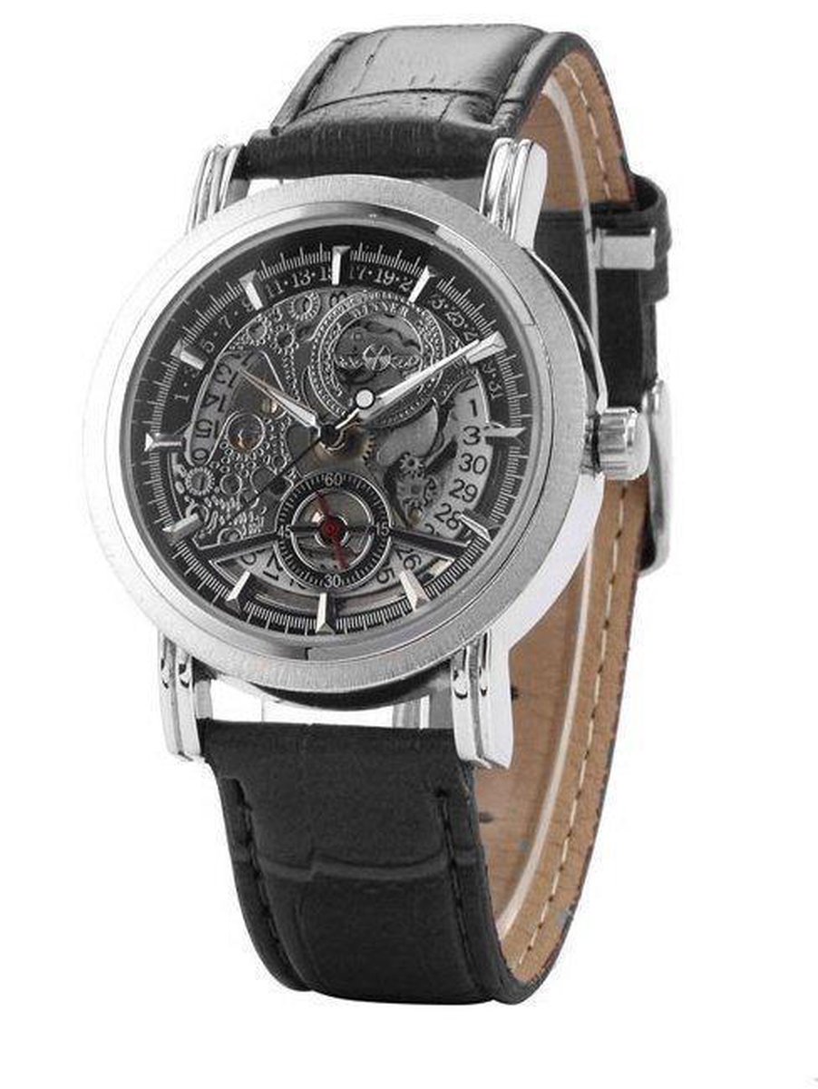 Winner mechanisch skeleton horloge 40mm - zwart | bol.com
