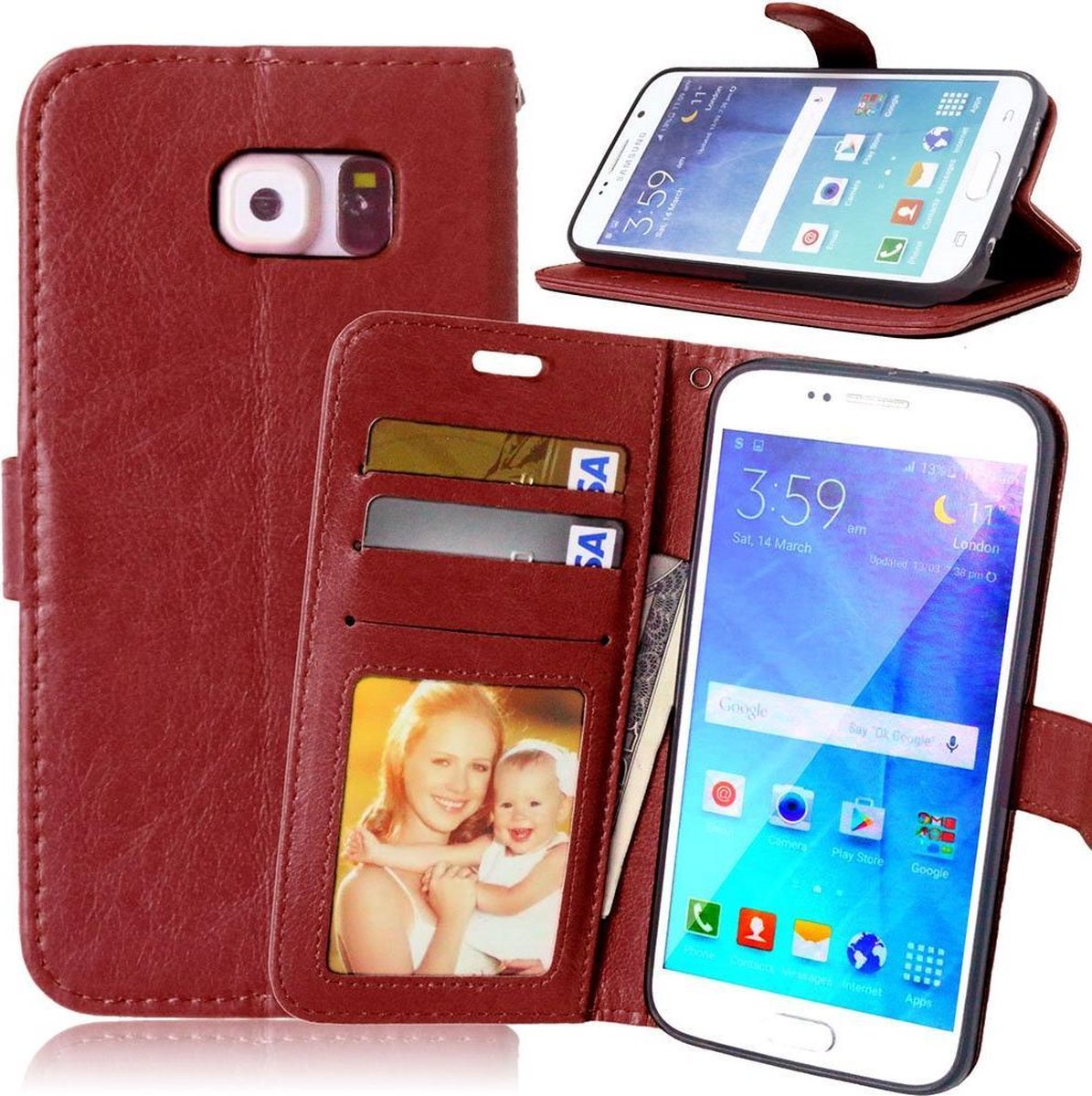 Telefoonhoes Geschikt voor: Samsung Galaxy S6 portemonnee hoesje - Bruin