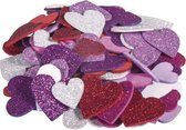 100x Zelfklevende hobby/knutsel foam/rubber hartjes met glitters - Knutselmateriaal/hobbymateriaal voor kinderen