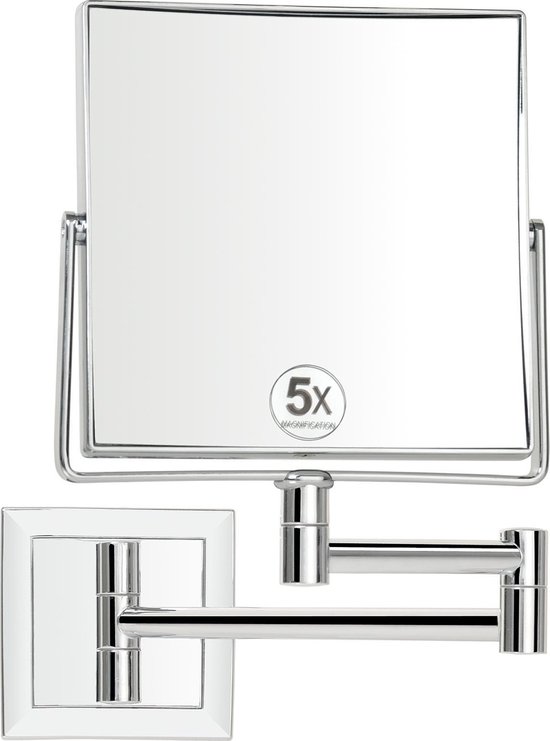 roestvrij onvoorwaardelijk Altaar Scheerspiegel 5x vergrotend vierkant / wandspiegel / Make-up spiegel |  bol.com