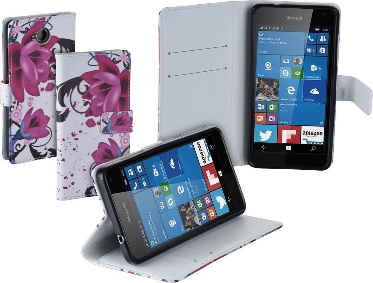 Bloemen design TPU bookcase hoes voor Microsoft Lumia 650 wallet cover