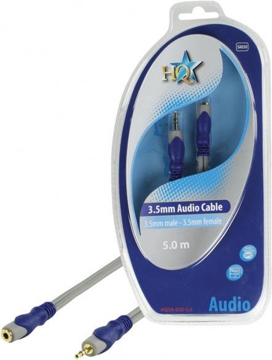 HQ Standaard 3.5mm Stereo Mannelijk - 3.5mm Stereo Vrouwelijk Kabel 5.00 M